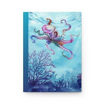 Rainbow Octopus: Ocean Theme Blank Lined Hardback Journal