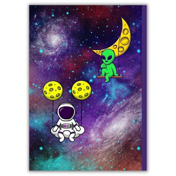 Alien and Astronaut Friends Wide Ruled Notebook