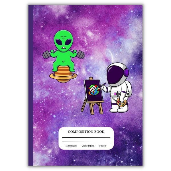 Alien and Astronaut Friends Wide Ruled Notebook